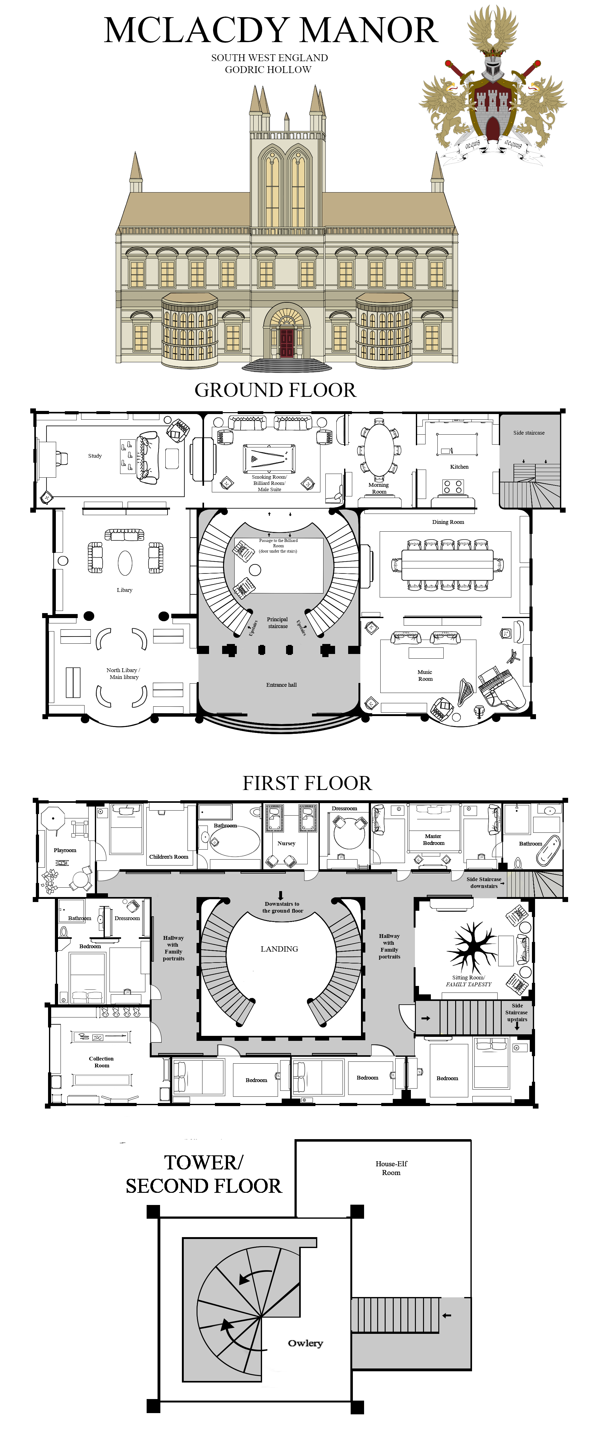 This stunning manor house plan combines elements of Mediterranean, French Country, and Transitional styles to create a truly unique and luxurious home. With its grand facade, spacious interior layout, and elegant design details, this house is perfect for those who appreciate the finer things in life and want to live in a home that exudes sophistication and charm.