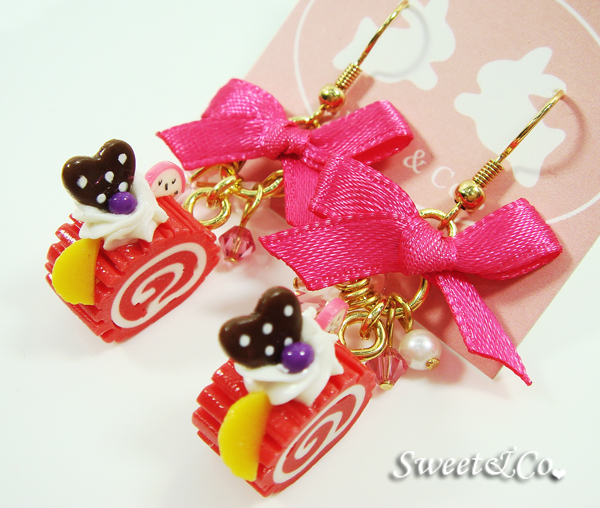 Ribbon Red Swiss Roll Earrings