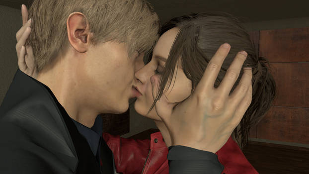 Leon and Claire kiss 1