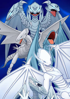 Fanart Yu-Gi-Oh : White Dragons(blue background)