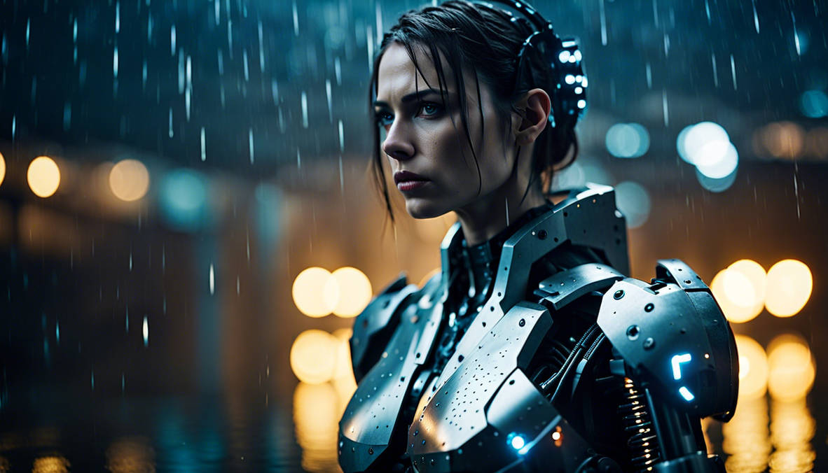 Seriously stern mostly robotic female cyborg, to s
