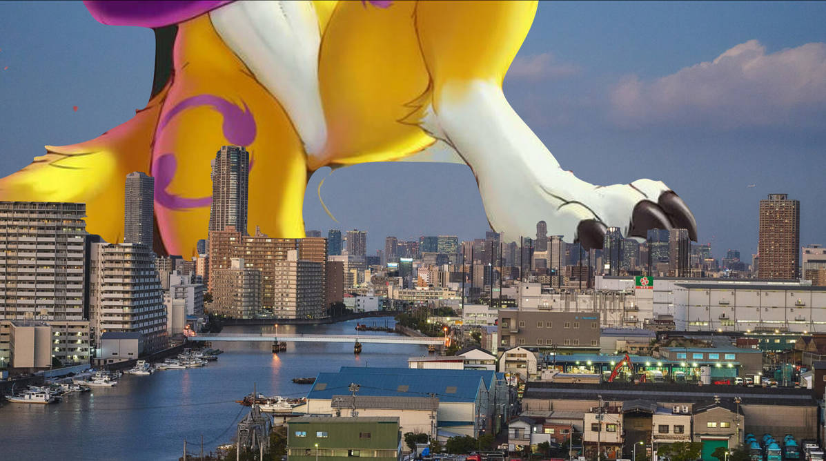 Thomson Rennymon Giant renamon in the city by jiktmrjnfikrogfjkgji on DeviantArt