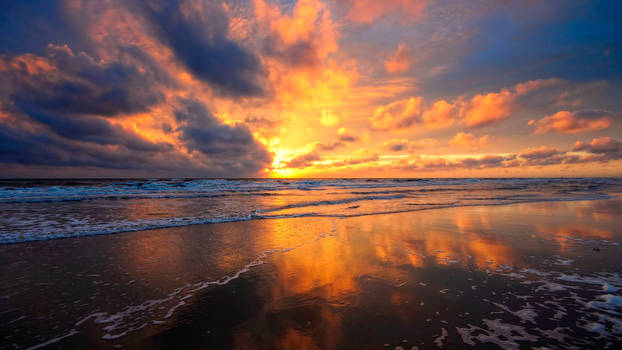 Sunset Sky Sea Clouds Sand Wet Mirror Reflection 4