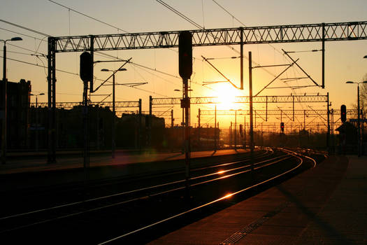 beautiful sunset at the railway station- Katowice