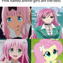 Pink hair Anime girls-Equestria Girls meme.