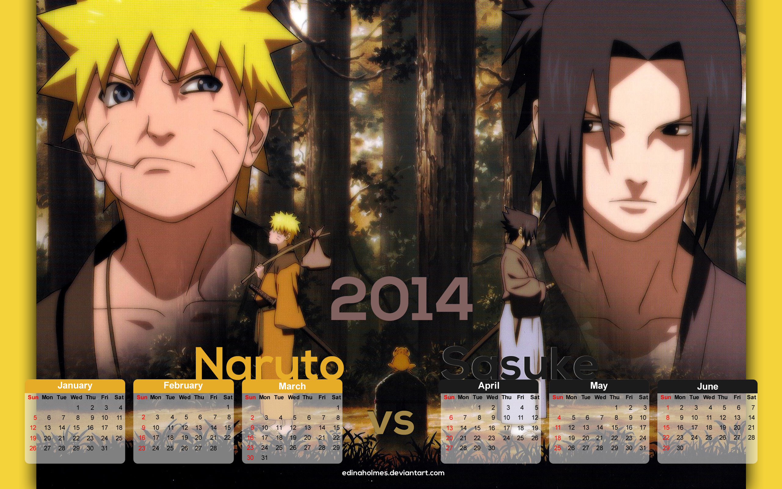 First Six Month Calendar Wallpaper 2014 - Naruto