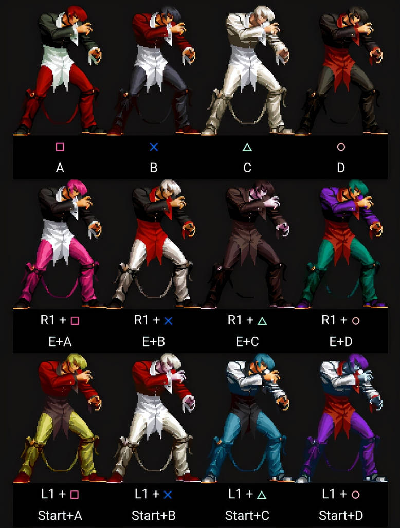 Ps2 Variations Iori Yagami KOFXI PS2 Version all color variations by TheJdvt on DeviantArt