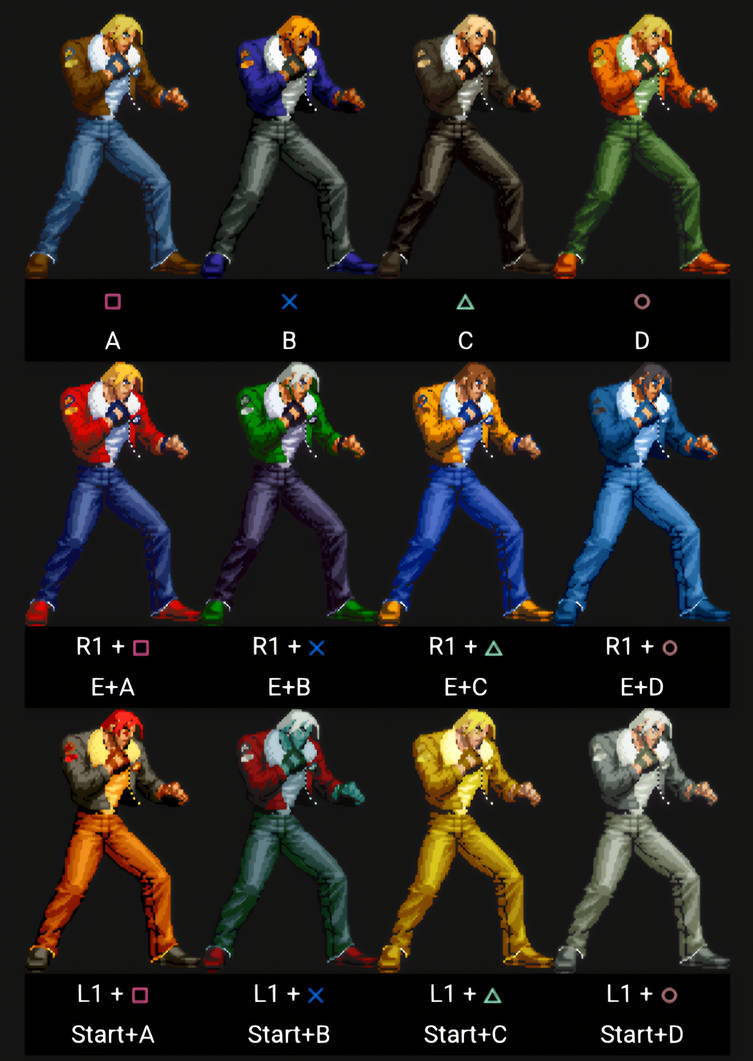 All Variations Garou Terry Bogard Kofxi PS2 All COLOR Variations by TheJdvt on DeviantArt