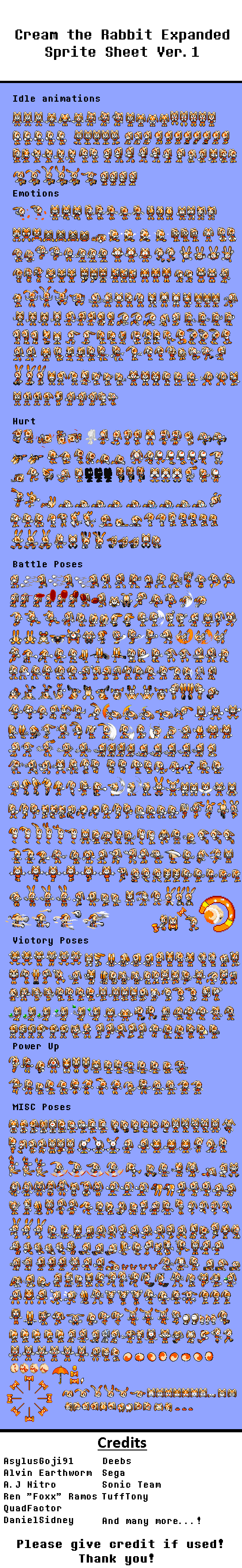 Sprite Sheet Wonder Rabbit Cream the Rabbit Expanded Sprite Sheet by Toad900 on DeviantArt