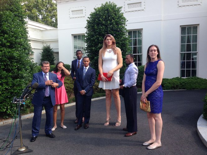 Tall Baskelball players with coach in white house by TallGirlFan on ...