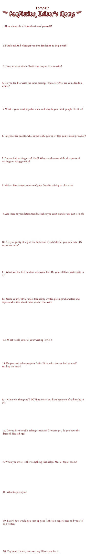 Fanfiction Writer's Meme by tomoe2005