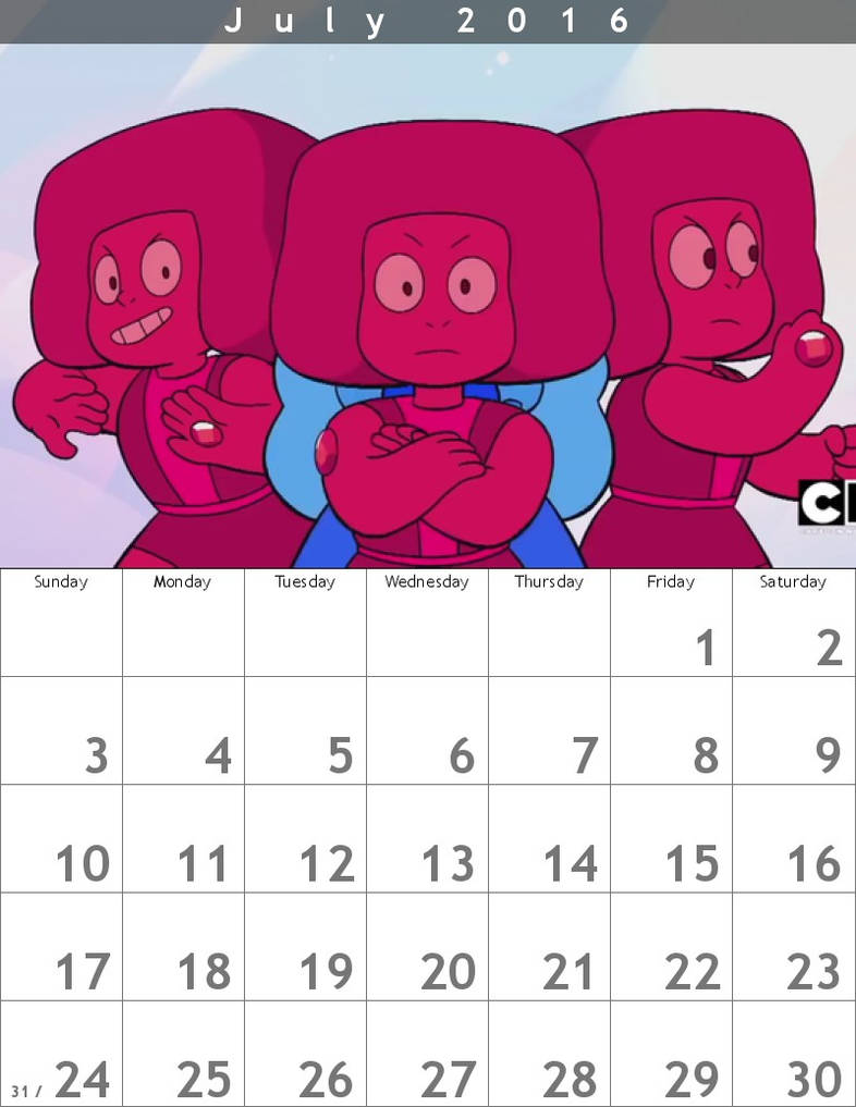 Steven Universe Calendar 2016 July by HitmonchanMan on DeviantArt