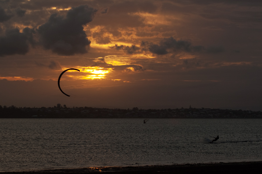 Kitesurfing at sunset 2