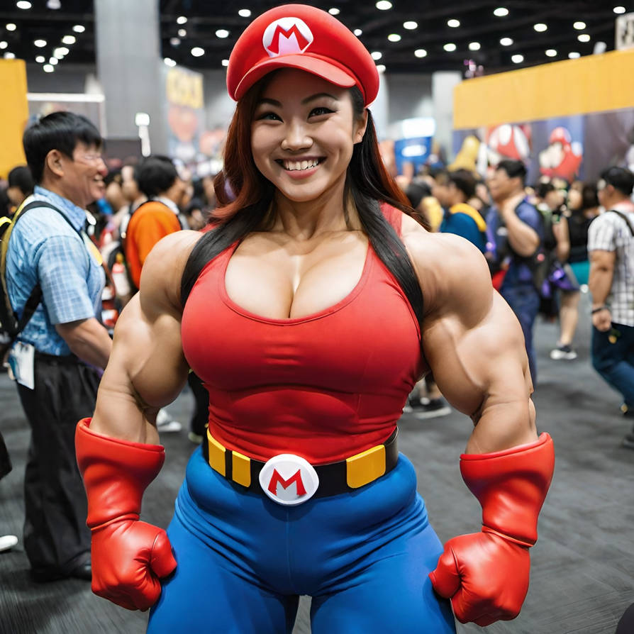 Nintendo Muscle Muscle Mario at comic con by QueensOfMuscle on DeviantArt