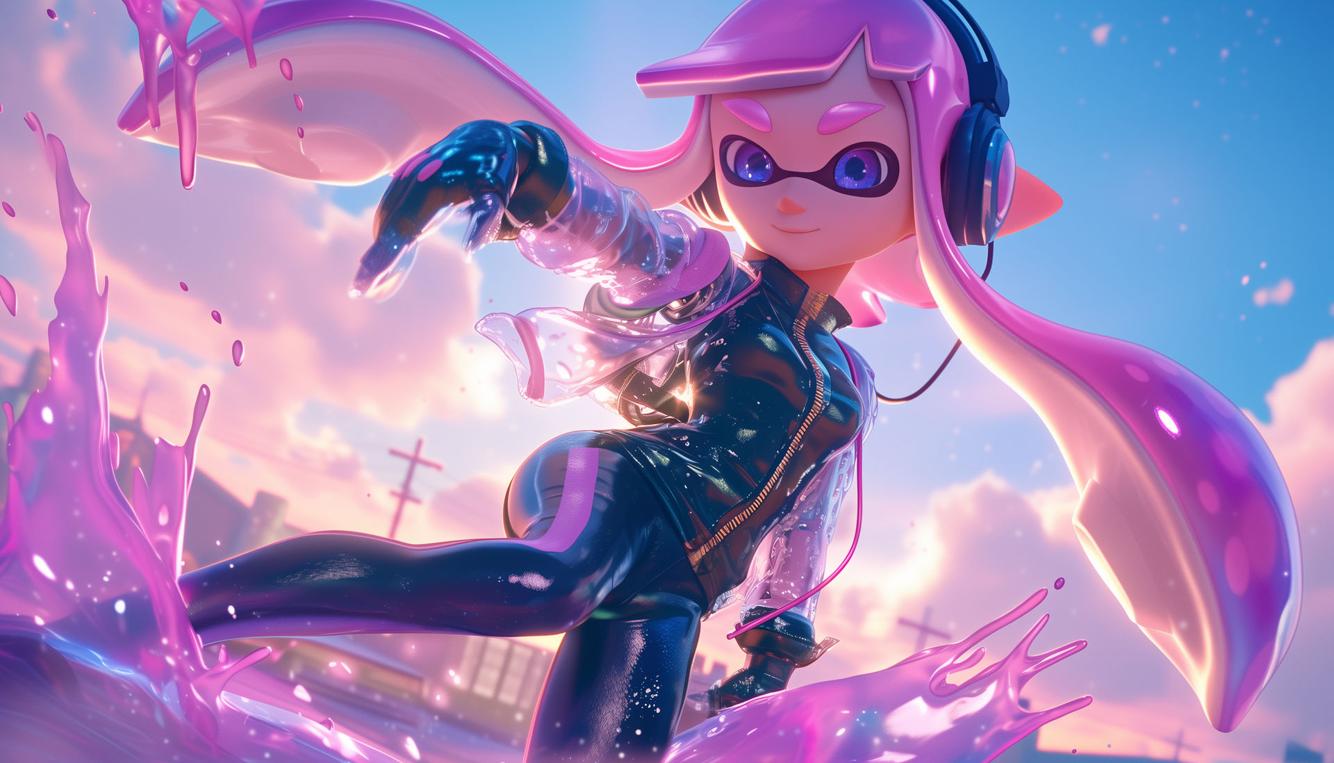 Pink Inkling Jumping Pink Inkling Girl by LoonyAI on DeviantArt