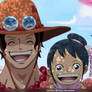 Tama Ace y Luffy by goldenhans