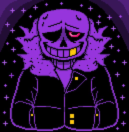 Sans undertale 80's style pixel art stars in background