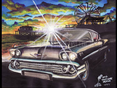 1958 Chevy Impala At Santa Monica Pier (Painting)