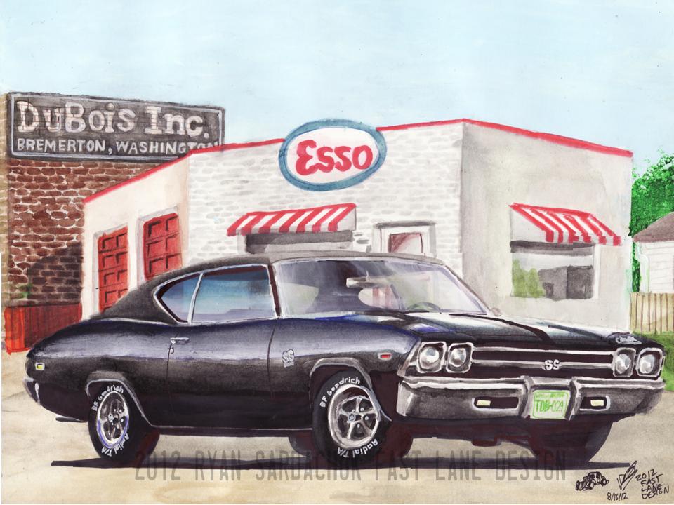 1969 Chevy Chevelle At Esso (Painting)