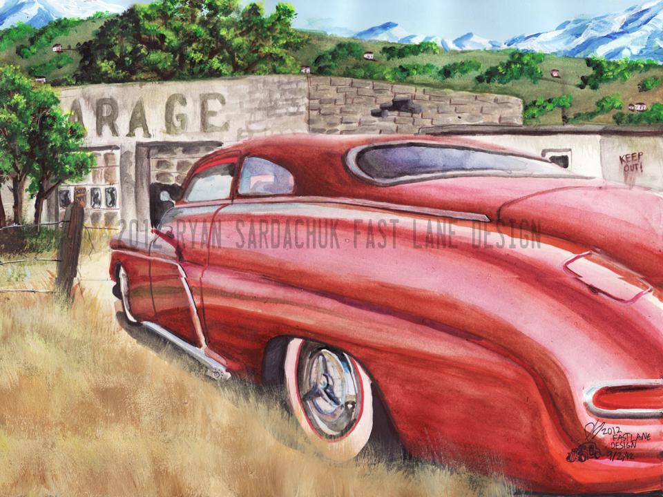 1951 Mercury At An Abandoned Garage (Painting)