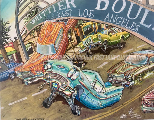 Wire Wheels On Whittier (Lowrider Painting)