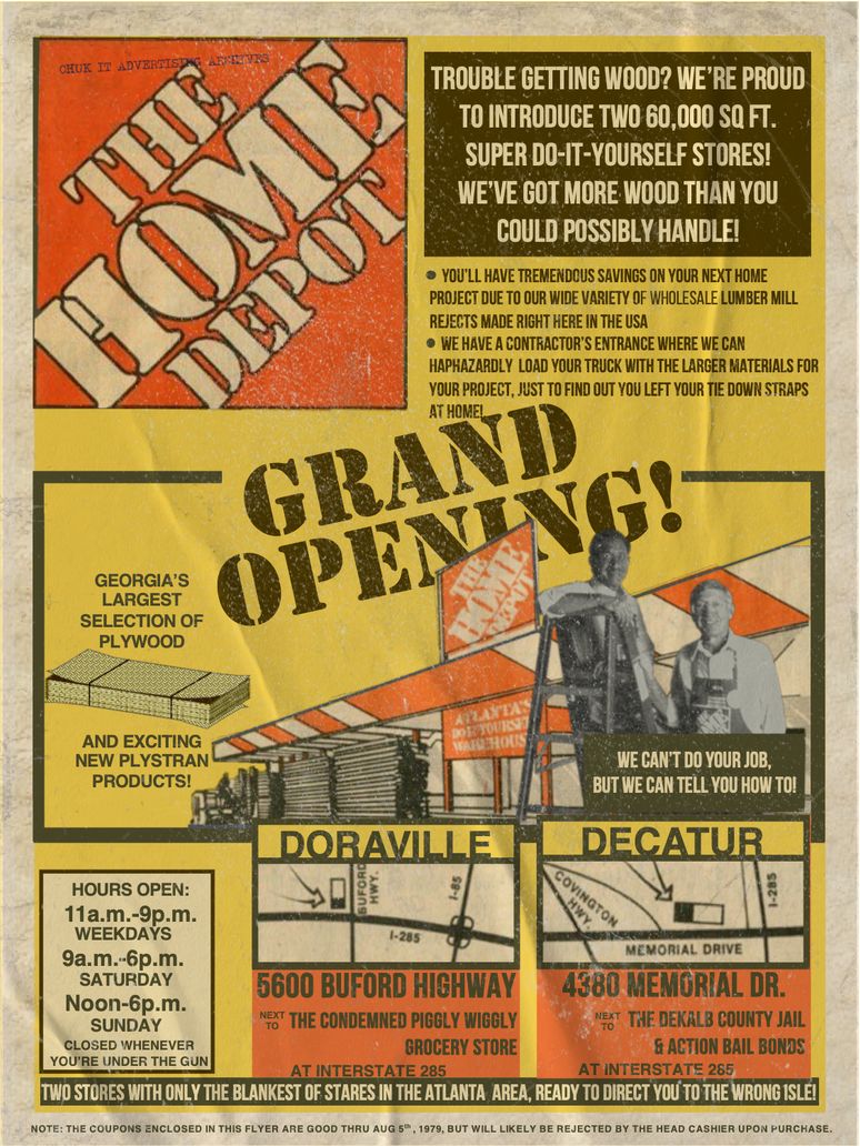 Home Depot 1979 Grand Opening Flyer Parody By Fastlaneillustration On Deviantart Home Depot 1979 Grand Opening Flyer Parody By Fastlaneillustration On Deviantart