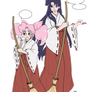 Cartoonish Chibiusa helping Rei while chatting