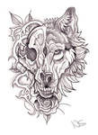 Neo-Traditional Wolf Skull design by Bluepisces97