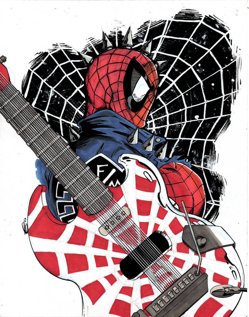 Spiderman playing the guitar colour version by haplessharry on DeviantArt