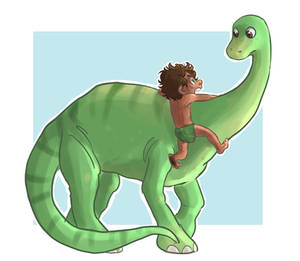 A dinosaur and a boy