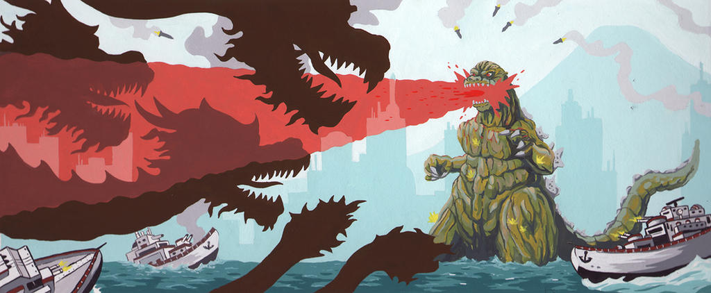 Godzilla in gouache by aaronjohngregory