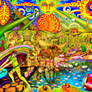 a shining sun with a fusion infused eye of Ra
