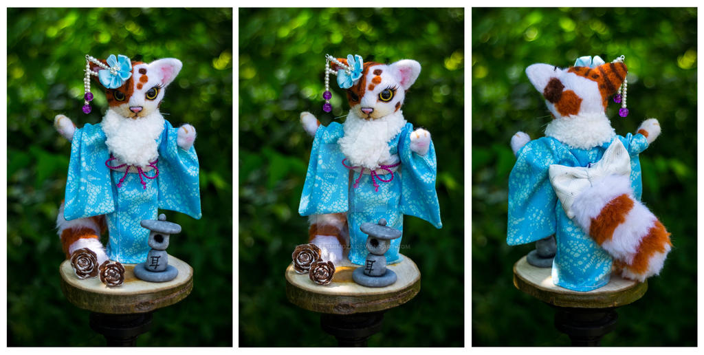 .cat in kimono by princessmimoza