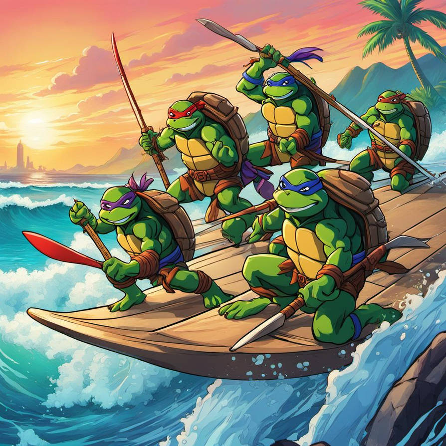 Surfing Turtles Java Teenage mutant ninja turtles surfing on the ocean by samiscaptain76 on ...