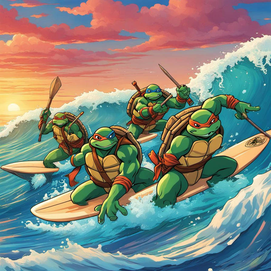 Surfing Turtles Java Teenage mutant ninja turtles surfing on the ocean by samiscaptain76 on ...