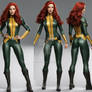 Jean grey from the X-men, realistic with red hair,