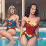 Wonder Women and Supergirl sexy superheros sitting
