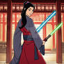 Mulan with a lightsaber in the Japanese temples