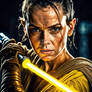 Rey from Star Wars yellow lightsaber HDR