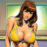 April O'Neil big breasts, bikini leaning forward t
