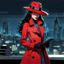sleek red trench coat