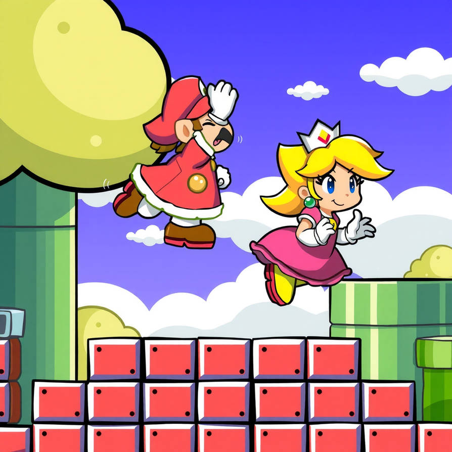 princess Peach jumping on bricks with Princess Dai