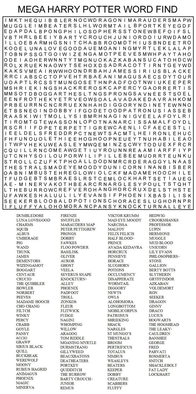 mega harry potter word find by kinky chichi on deviantart