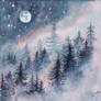 Foggy enchanted forest