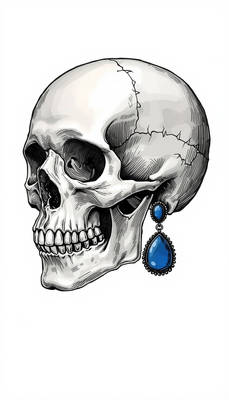 Skull With A Blue Earring