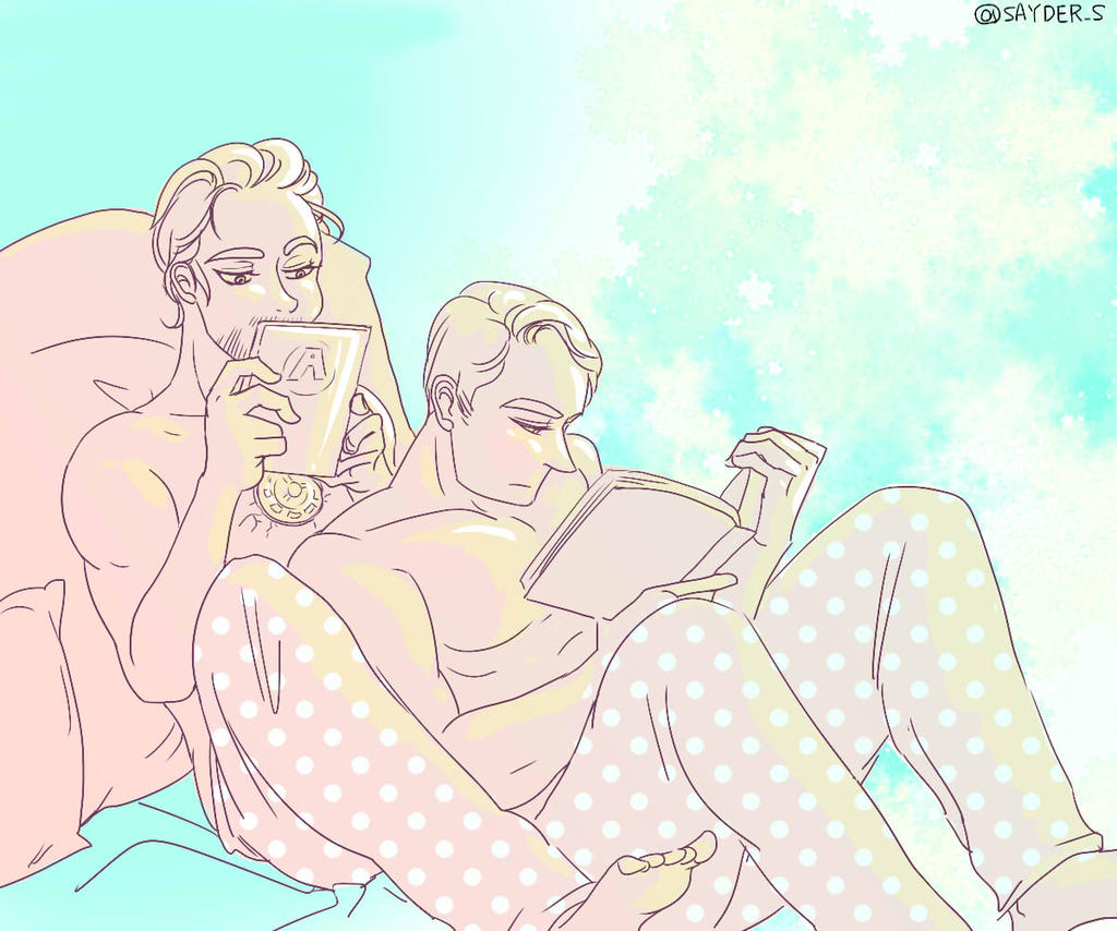 [Steve/Tony Fanart] Steve n Tony Reading a book