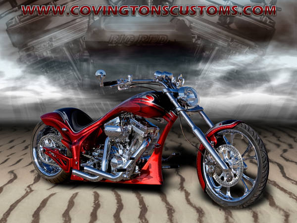Big Red Custom Motorcycle by random667