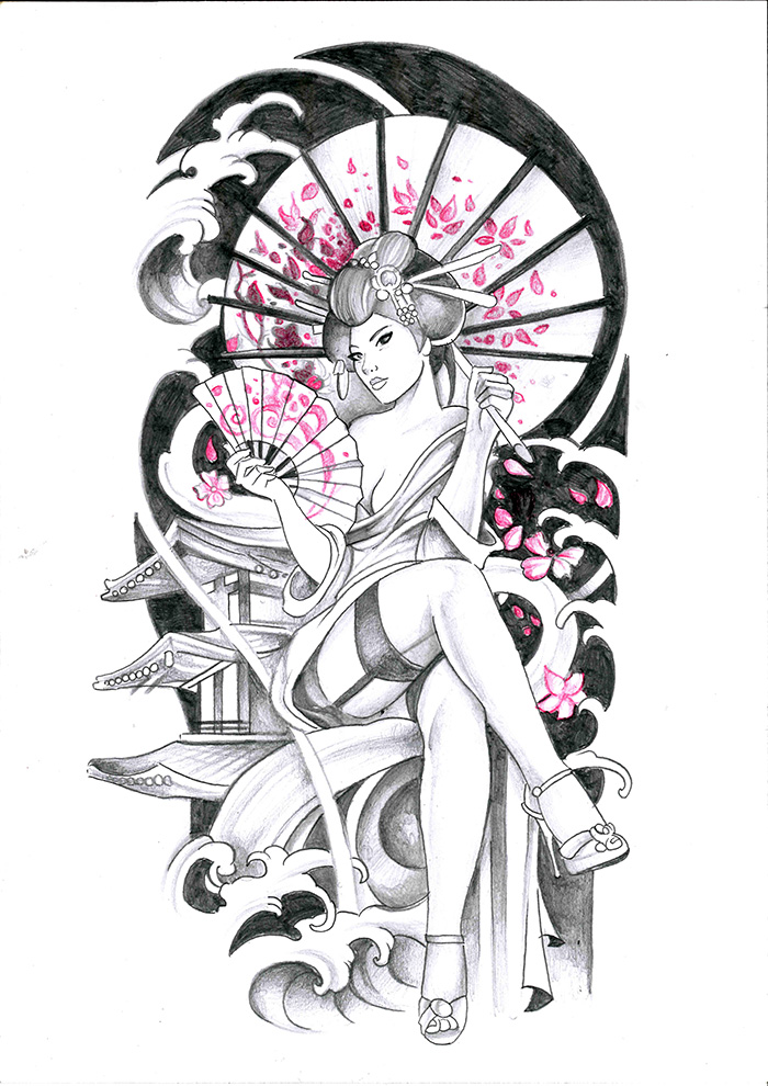 Geisha Pin up Tattoo Design by jimjaz on DeviantArt