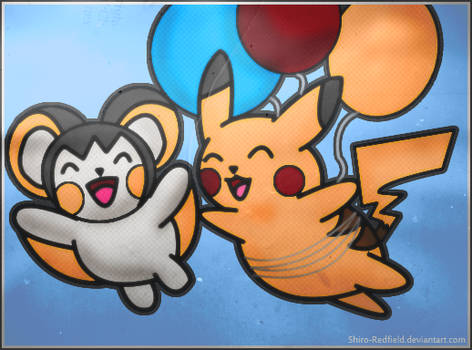 Pikachu and Emolga Flying