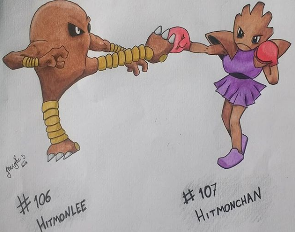 hitmonlee and hitmonchan (pokemon) drawn by mukiguri